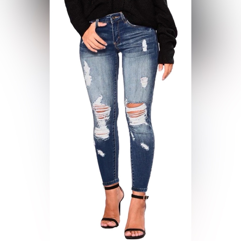 Dark Wash High-Stretch Distressed Jeggings – AMRSPENG Size 14